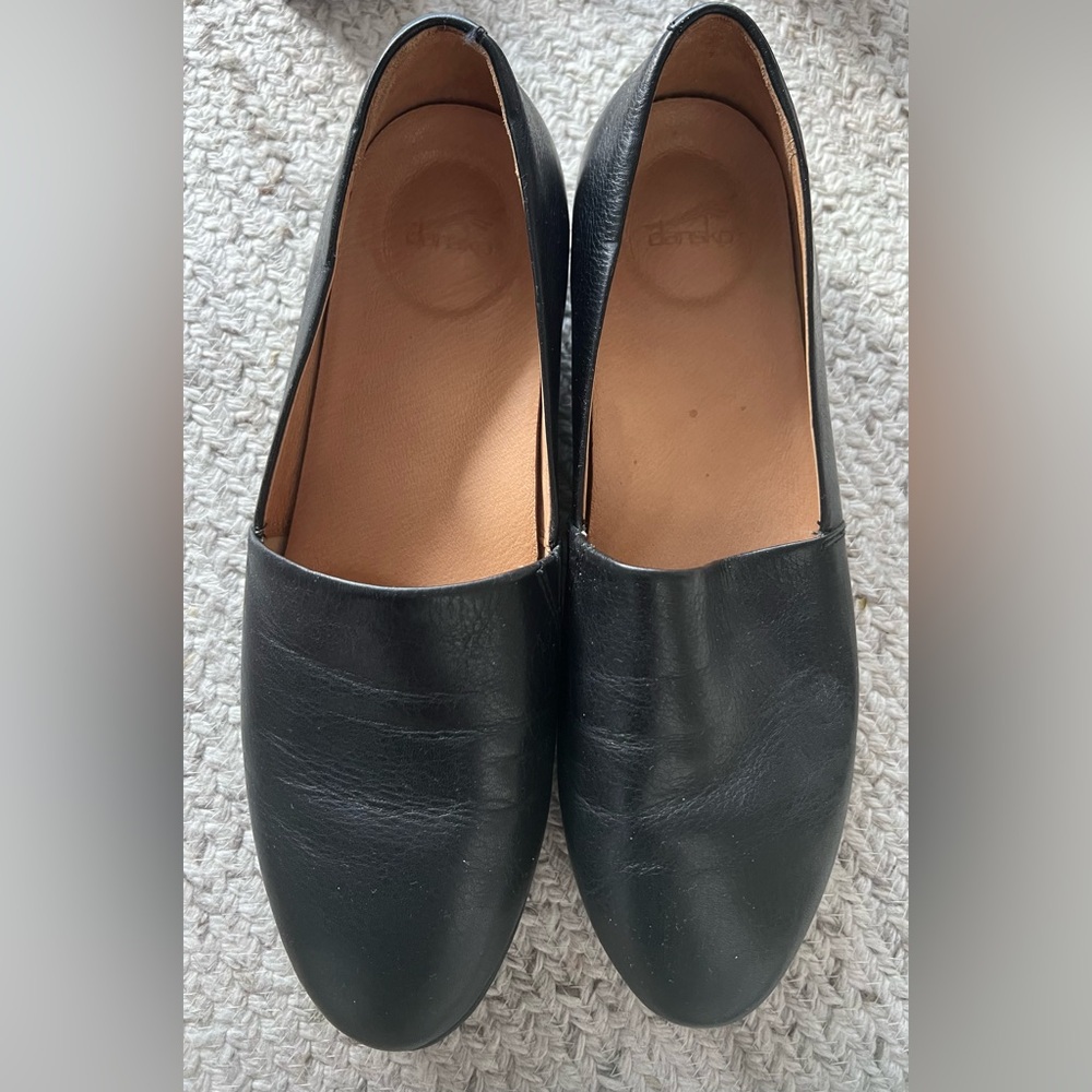 Dansko Black Leather Slip-On Flats